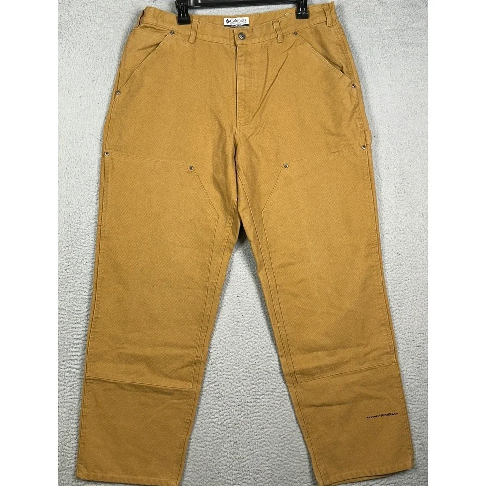 Columbia Omni-Shield Pants Mens 38X32 Brown Double Knee Canvas Workwear Utility